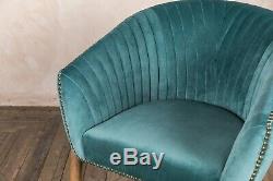 Pair Of Duck Egg Blue Velvet Upholstered Tub Chair Bucket Armchair Dining Chair
