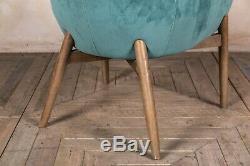 Pair Of Duck Egg Blue Velvet Upholstered Tub Chair Bucket Armchair Dining Chair