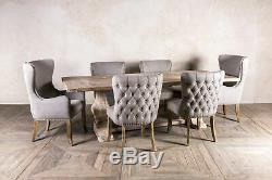 Pair Of Grey Linen Dining Chairs With Armrests, Upholstered Carver Chairs