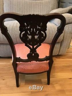 Pair Of Late 19th Century Victorian Mahogany Salon Chairs With Upholstered Seats