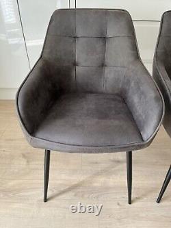 Pair Of NEXT Monza Faux Leather Upholstered Dining Chairs Cole Arm Dark Grey