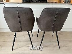 Pair Of NEXT Monza Faux Leather Upholstered Dining Chairs Cole Arm Dark Grey