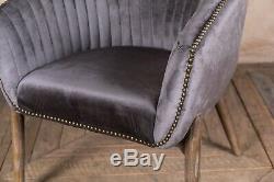 Pair Of Pearl Grey Velvet Upholstered Tub Chair Bucket Armchair Dining Chair