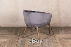 Pair Of Pearl Grey Velvet Upholstered Tub Chair Bucket Armchair Dining Chair