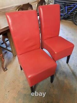 Pair Of Red Leather Upholstered Dining Chairs