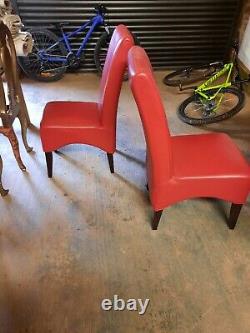 Pair Of Red Leather Upholstered Dining Chairs