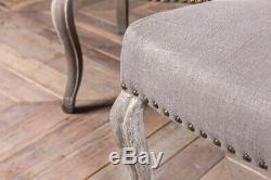 Pair Of Stone Grey Linen Upholstered Dining Chairs French Style Button Back
