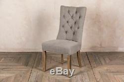 Pair Of Stone Grey Upholstered Dining Chair In French Style With Button Back