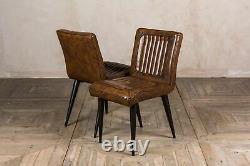 Pair Of Upholstered Dining Chairs In Vintage Style Brown Faux Leather Modern