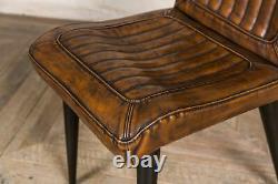 Pair Of Upholstered Dining Chairs In Vintage Style Brown Faux Leather Modern
