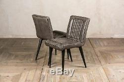 Pair Of Upholstered Dining Chairs In Vintage Style Grey Faux Leather Modern