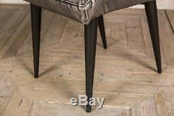 Pair Of Upholstered Dining Chairs In Vintage Style Grey Faux Leather Modern