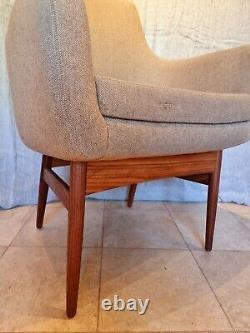 Pair Of Vintage Retro Armchairs Wool & Teak Lounge Chairs Office MID Century