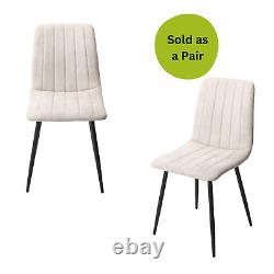 Pair Straight Stitched Cream Upholstered Kitchen Home Dining Chairs Metal Legs
