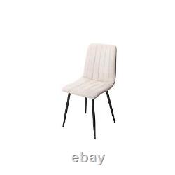 Pair Straight Stitched Cream Upholstered Kitchen Home Dining Chairs Metal Legs