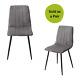 Pair Straight Stitched Grey Upholstered Kitchen Home Dining Chairs Metal Legs