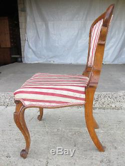 Pair of 19c Oak Balloon Back Upholstered Dining Chairs Scroll Carving (511)