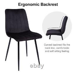 Pair of 2 Black Velvet Dining Chairs Metal Legs Upholstered Chairs Seat Kitchen