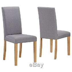 Pair of 2 Fabric Dining Chairs in Grey with Solid Oak Legs