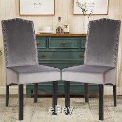 Pair of 2 Velvet Fabric Dining Chair Side Chairs High Back Upholstered Seat Soft