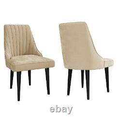 Pair of Beige Velvet Ribbed Dining Chairs Penelope PEN003