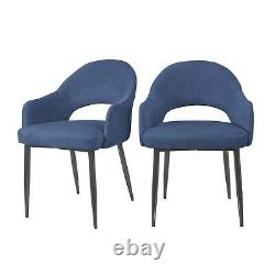 Pair of Blue Dining Chairs in Chenille Fabric Colbie