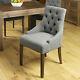 Pair Of Dining Chairs Fabric Slate Grey Studded Solid Wood Legs Shiro Premium