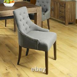 Pair of Dining Chairs Fabric Slate Grey Studded Solid Wood Legs Shiro Premium