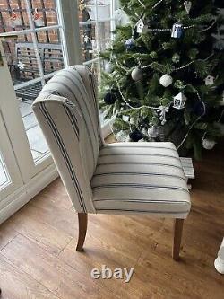 Pair of Dunelm upholstered Dining Chairs. Ivory with blue stripe. Cost £189 new