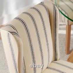 Pair of Dunelm upholstered Dining Chairs. Ivory with blue stripe. Cost £189 new