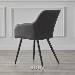 Pair of Faux Leather Dining Chairs PU Upholstered Metal Legs Tub Chair Dark Grey