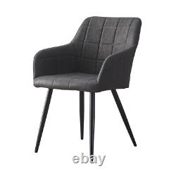 Pair of Faux Leather Dining Chairs PU Upholstered Metal Legs Tub Chair Dark Grey