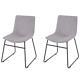 Pair Of Grey Fabric Dining Chairs Upholstered Accent Modern Black Metal Legs