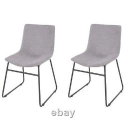 Pair of Grey Fabric Dining Chairs Upholstered Accent Modern Black Metal Legs