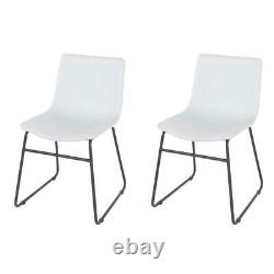 Pair of Grey PU Leather Dining Chairs Upholstered Accent Modern Black Metal Legs