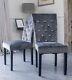 Pair Of Grey Velvet Rhinestone Diamante Upholstered Dining Chairs