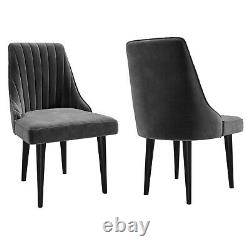 Pair of Grey Velvet Ribbed Dining Chairs Penelope