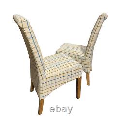 Pair of High Back Dining Chairs Fabric with Solid Oak Legs Upholstered Seat Home