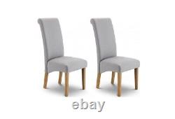 Pair of Julian Bowen Rio Scrollback Dining Chairs in Grey Fabric Spring Base