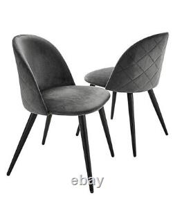 Pair of Klara Velvet Dining Chairs Diamond Stitching, Bar Stool Charcoal/Black