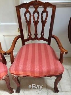 Pair of Large Carver Dining Hall Arm Chairs Upholstered Mahogany