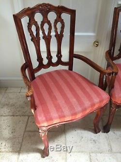 Pair of Large Carver Dining Hall Arm Chairs Upholstered Mahogany