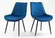 Pair Of Linen Fabric Upholstered Dining Chair / Padded Seat / Metal Leg / Blue