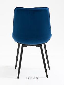 Pair of Linen Fabric Upholstered Dining Chair / Padded Seat / Metal Leg / Blue