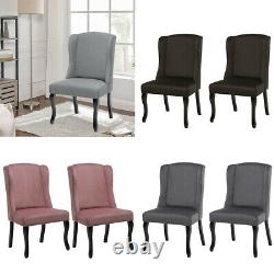 Pair of Linen/Velvet Wingback Dining Chairs Upholstered Side Chair Bar Stools UK