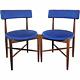 Pair Of Mid Century V. B Wilkins G Plan Fresco Blue Upholstered Dining Chairs