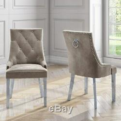 Pair of Mink Knocker Chairs in Velvet with Chrome Legs & Studs Jade Bou JAD007
