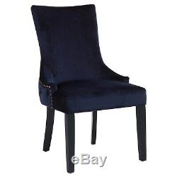 Pair of Navy Blue Velvet Dining Chairs with Buttoned Back Jade Boutique JAD025