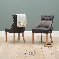 Pair of Primrose Upholstered Button Back Chair Charcoal, Fully Assembled