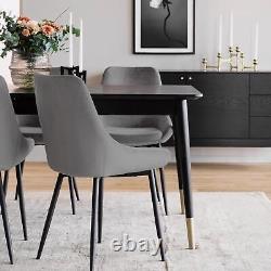 Pair of Sierra Kitchen Dining Chairs Grey Velvet Upholstered Metal Legs